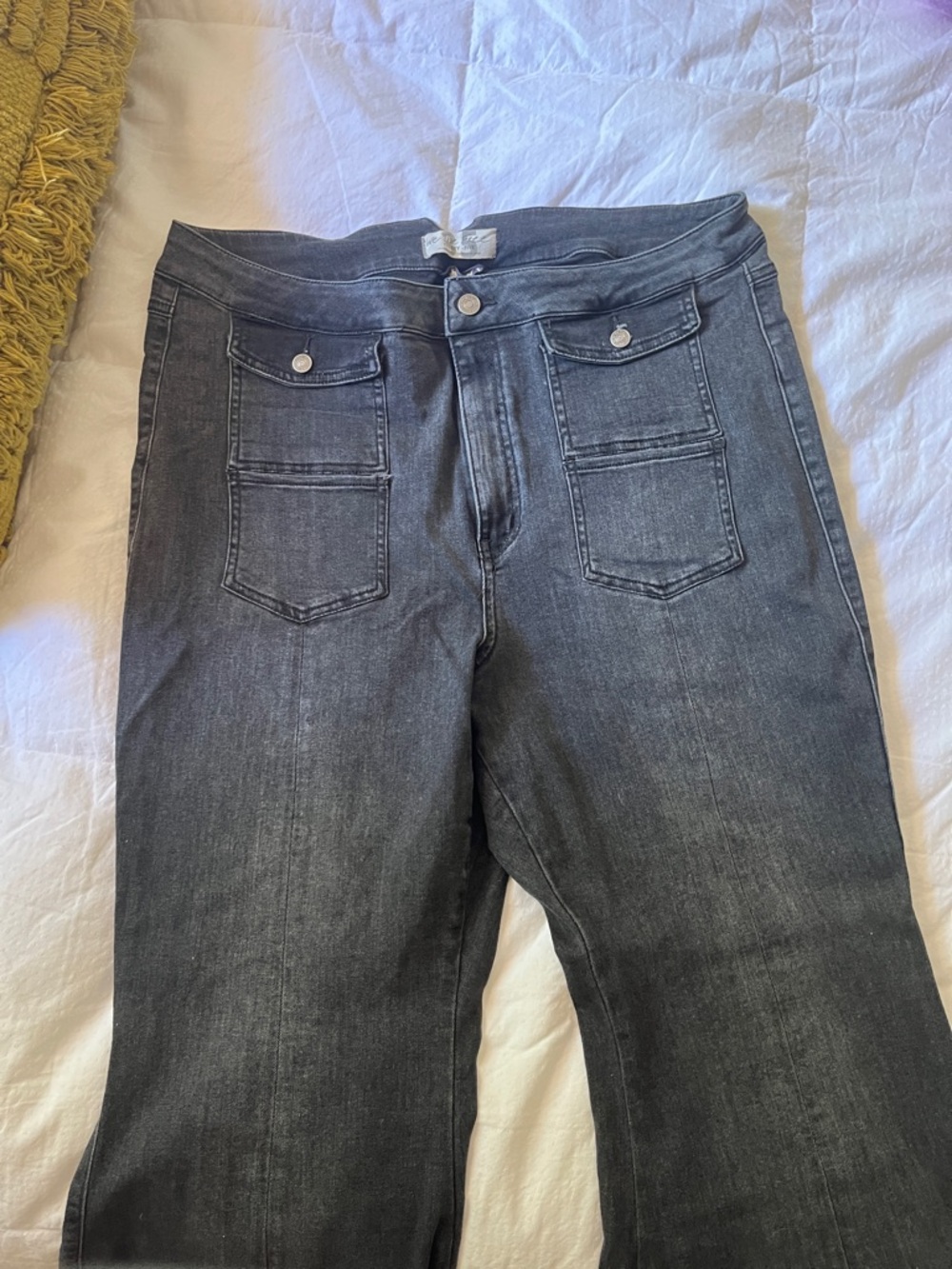 Free People Women’s Dark Gray/Faded Black Flare Jean with Stretch